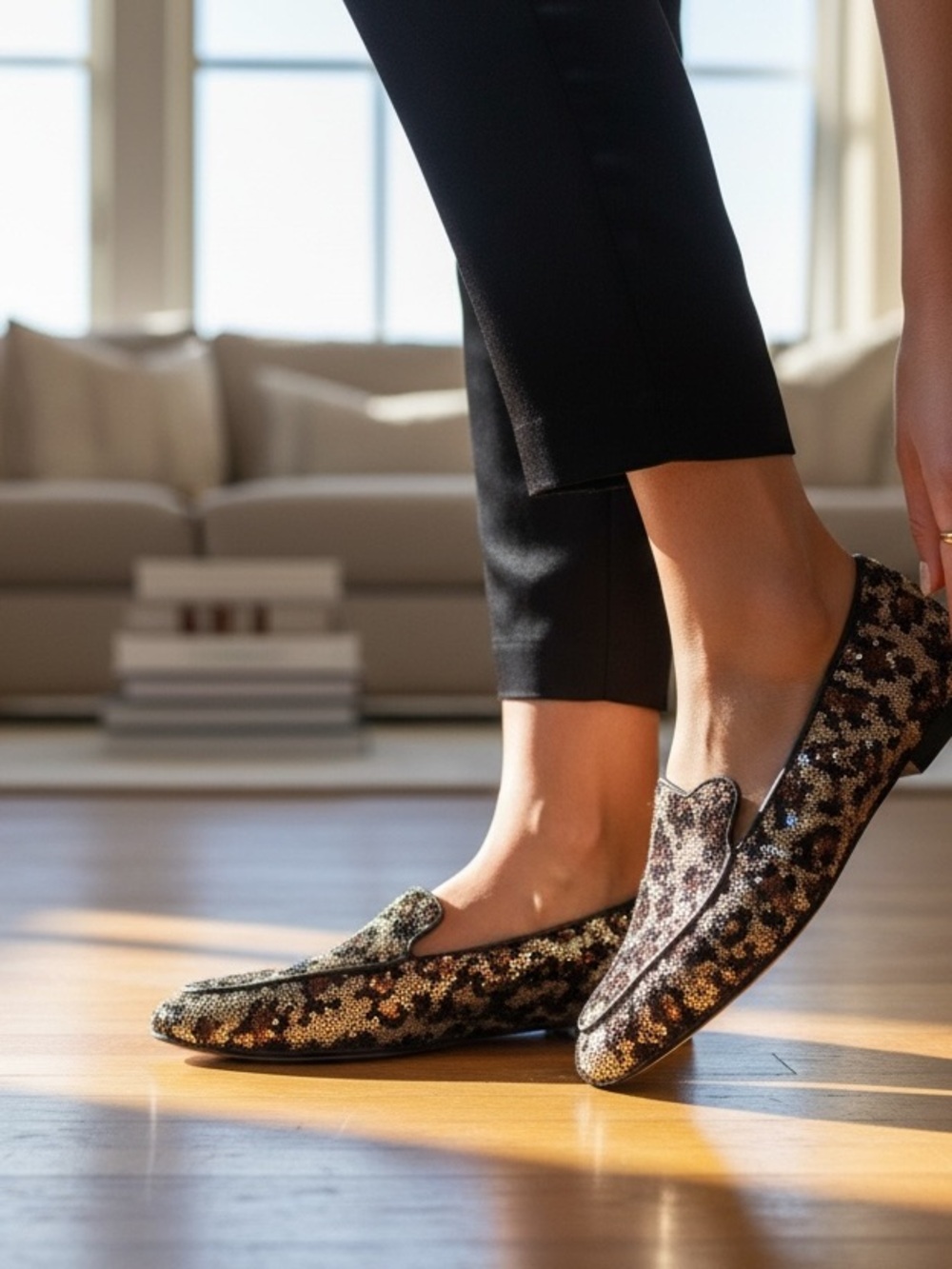 Kate Spade New York "Caty" Animal Leopard Print Sequin Flats Loafers Mobwife - Picture 2 of 10